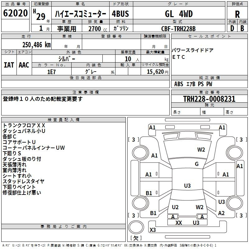Аукционный лист TOYOTA HIACE 2017