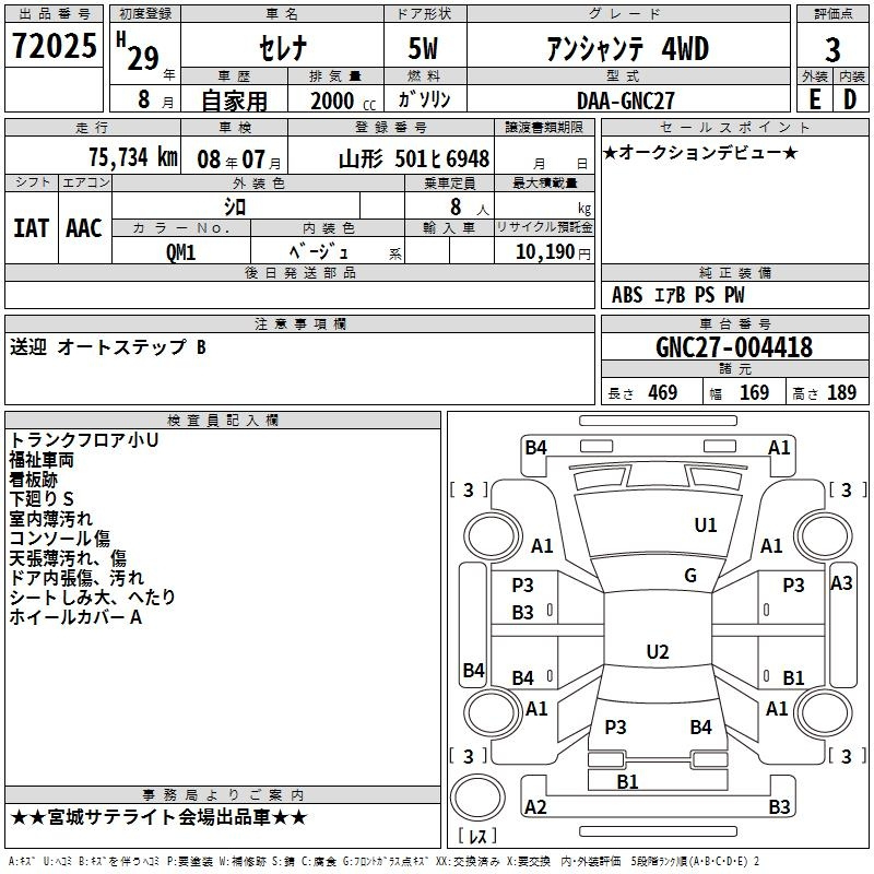 Аукционный лист NISSAN SERENA 2017