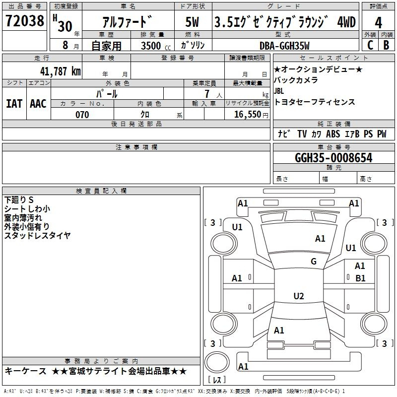 Аукционный лист TOYOTA ALPHARD 2018