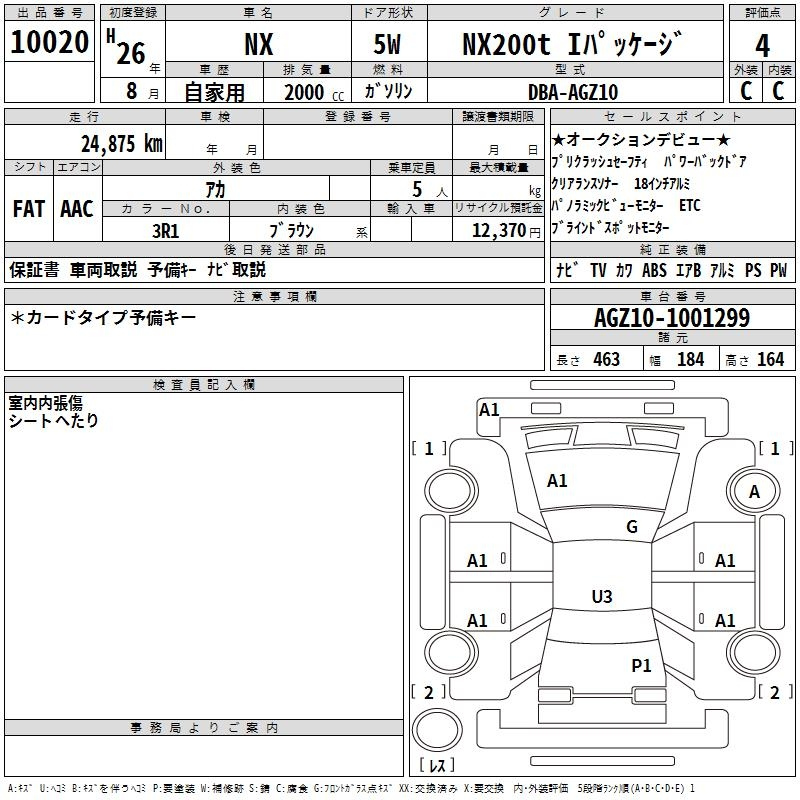 Аукционный лист LEXUS NX 2014
