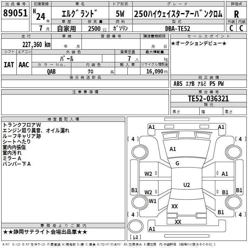 Аукционный лист NISSAN ELGRAND 2012