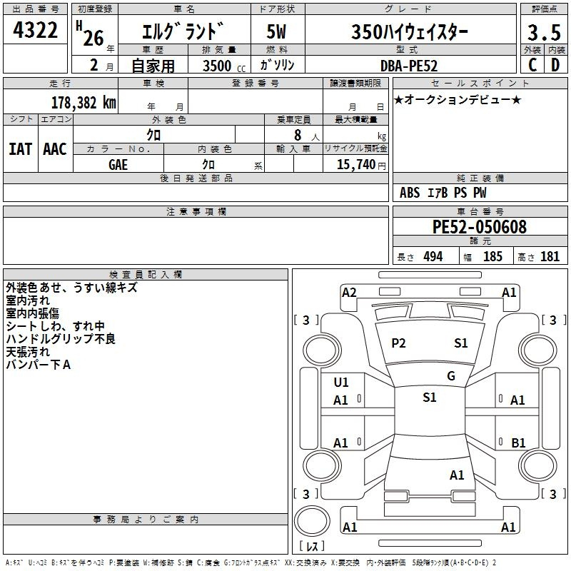 Аукционный лист NISSAN ELGRAND 2014