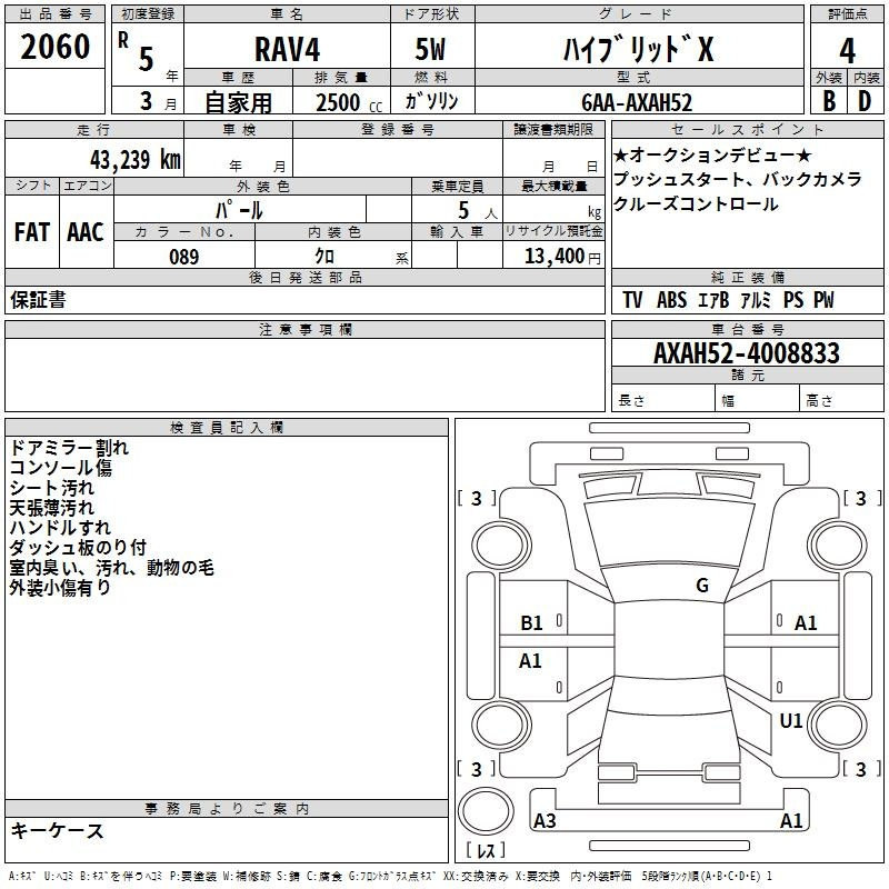 Аукционный лист TOYOTA RAV4 2023