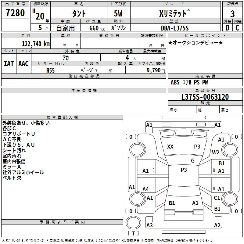 Аукционный лист DAIHATSU TANTO 2008