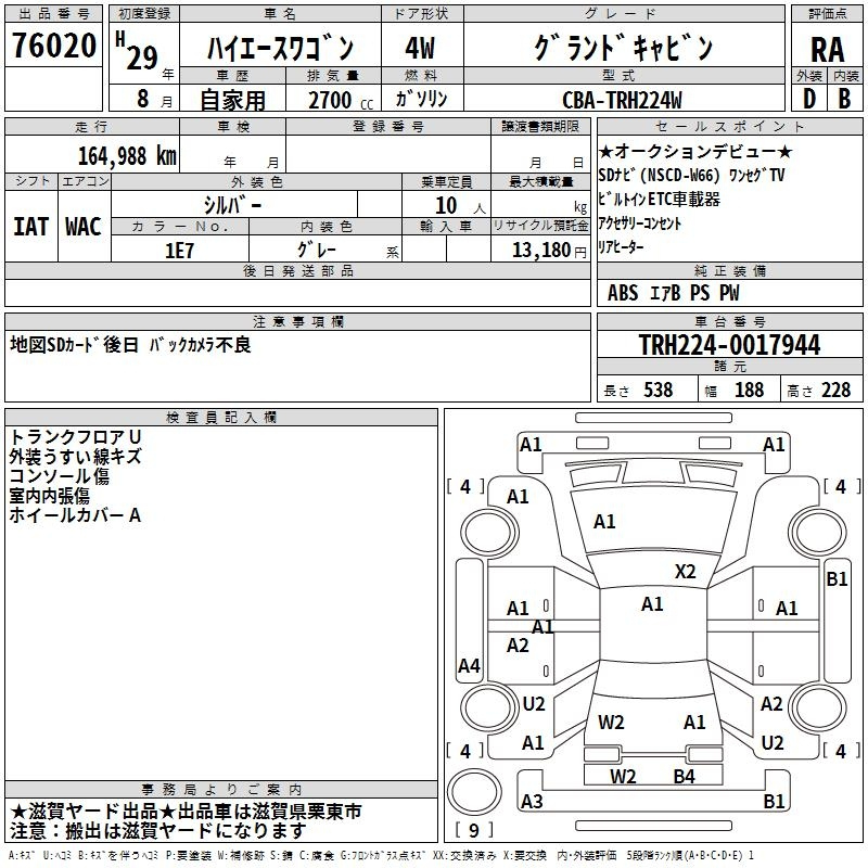 Аукционный лист TOYOTA HIACE 2017