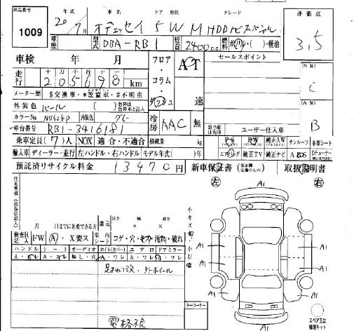 Аукционный лист HONDA ODYSSEY 2008