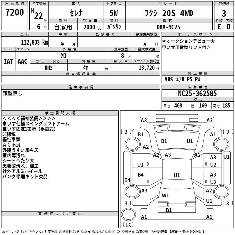 Аукционный лист NISSAN SERENA 2010