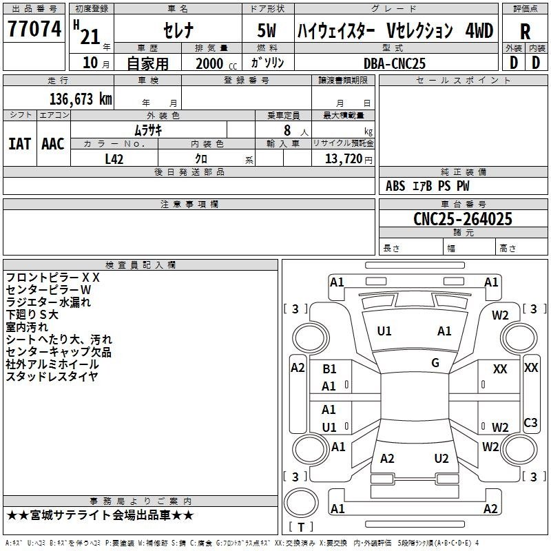 Аукционный лист NISSAN SERENA 2009