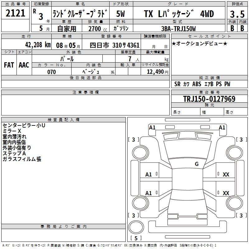 Аукционный лист TOYOTA LAND CRUISER PRADO 2021