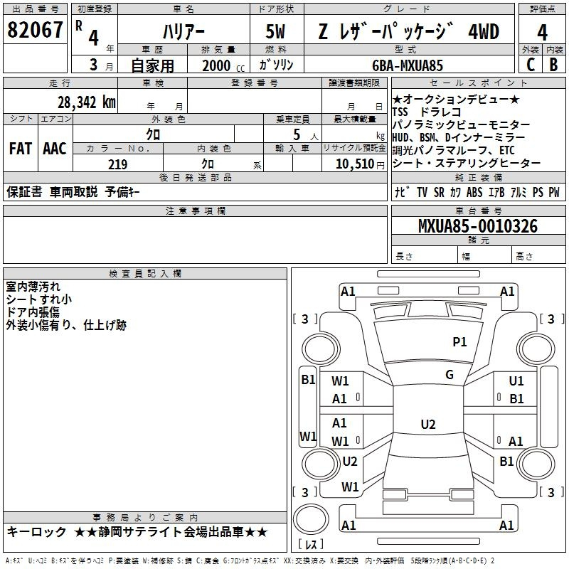 Аукционный лист TOYOTA HARRIER 2022