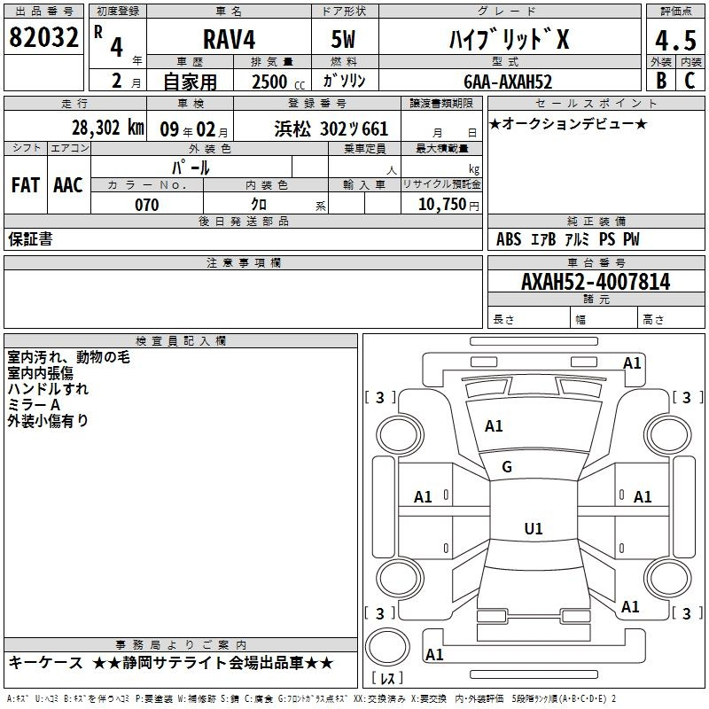 Аукционный лист TOYOTA RAV4 2022