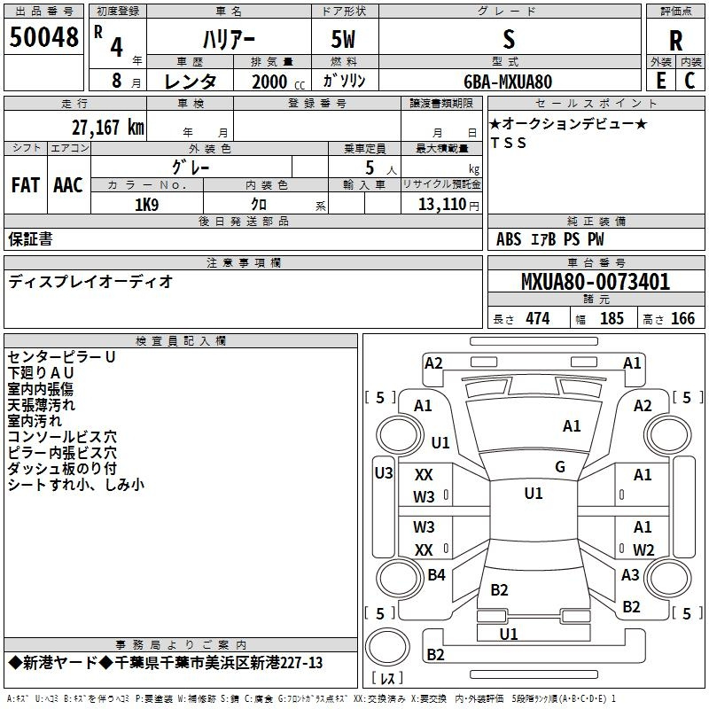 Аукционный лист TOYOTA HARRIER 2022