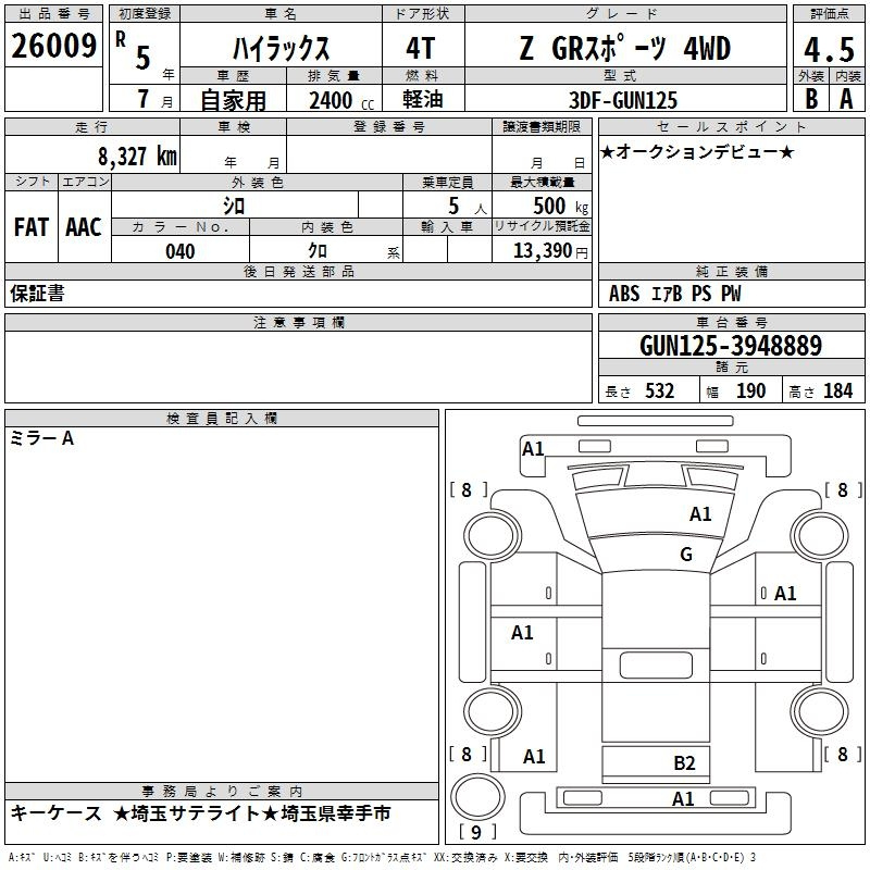 Аукционный лист TOYOTA HILUX 2023