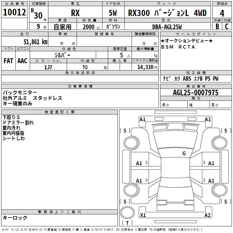 Аукционный лист LEXUS RX 2018