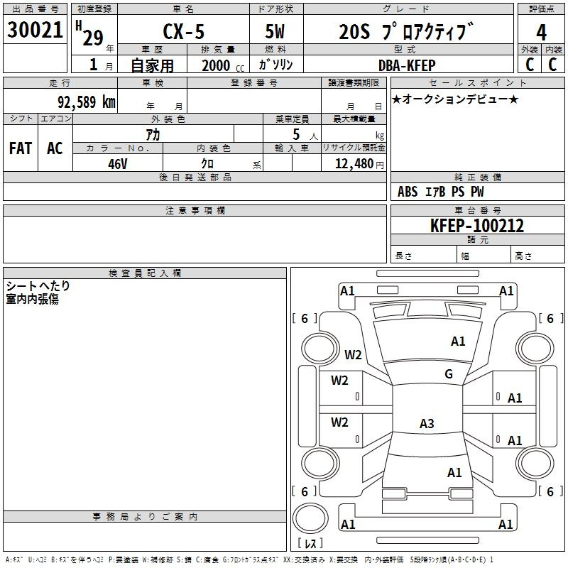 Аукционный лист MAZDA CX-5 2017