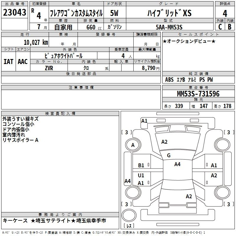 Аукционный лист MAZDA FLAIR WAGON 2022