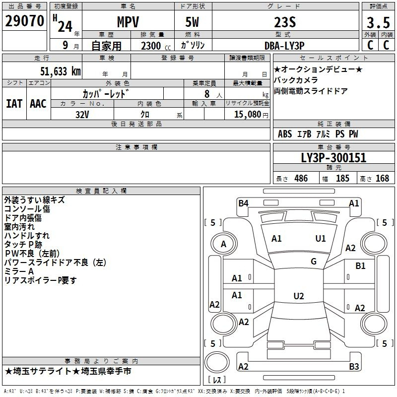 Аукционный лист MAZDA MPV 2012