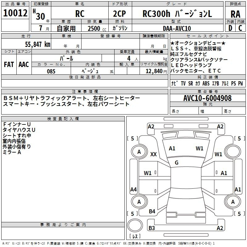 Аукционный лист LEXUS RC 2018
