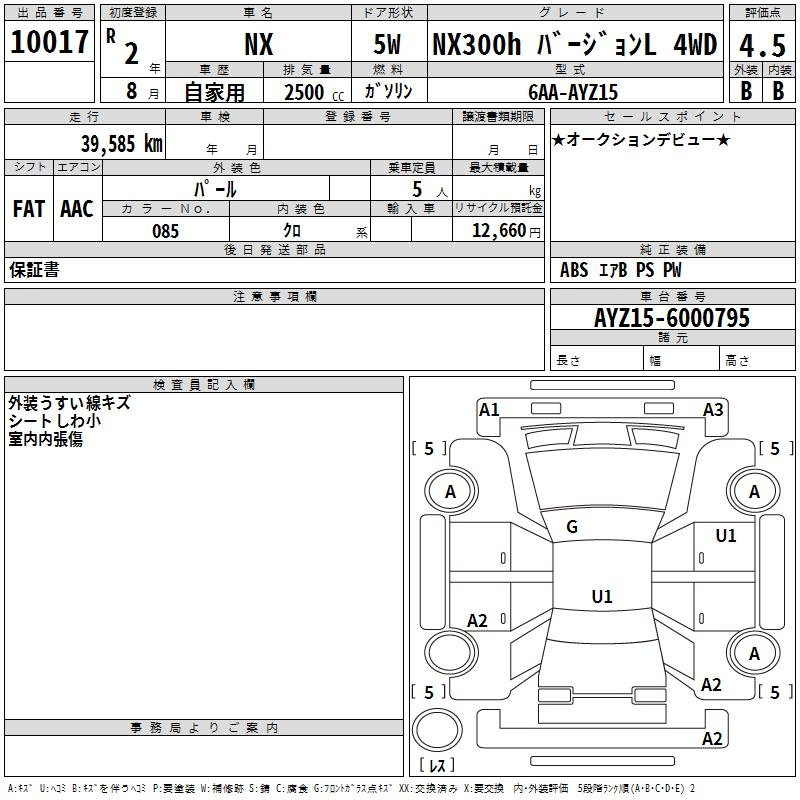 Аукционный лист LEXUS NX 2020