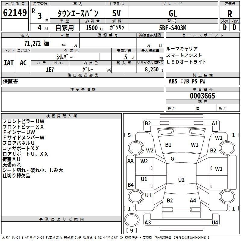 Аукционный лист TOYOTA TOWN ACE VAN 2021