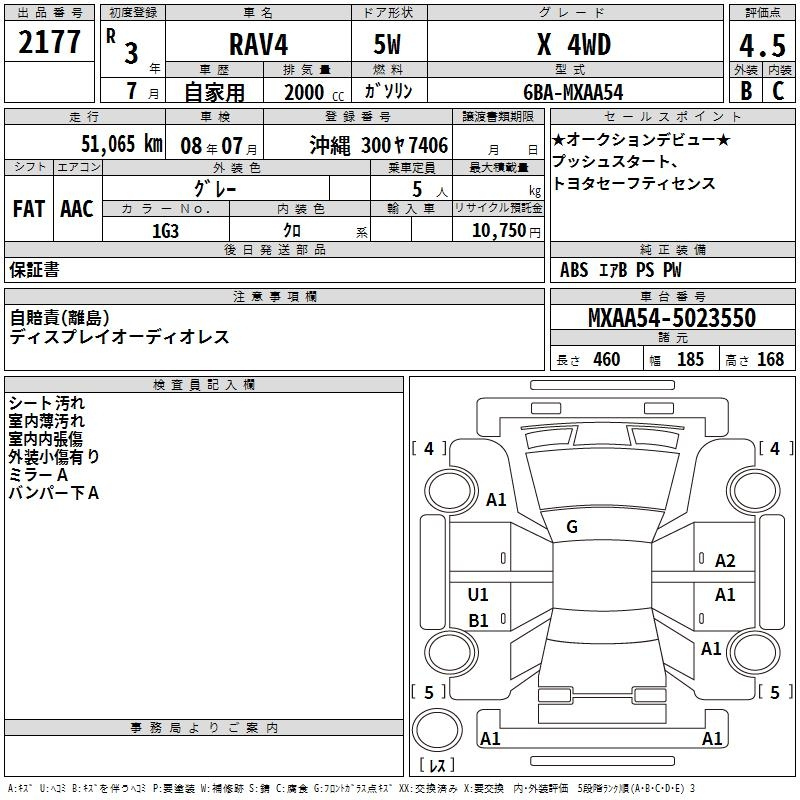Аукционный лист TOYOTA RAV4 2021