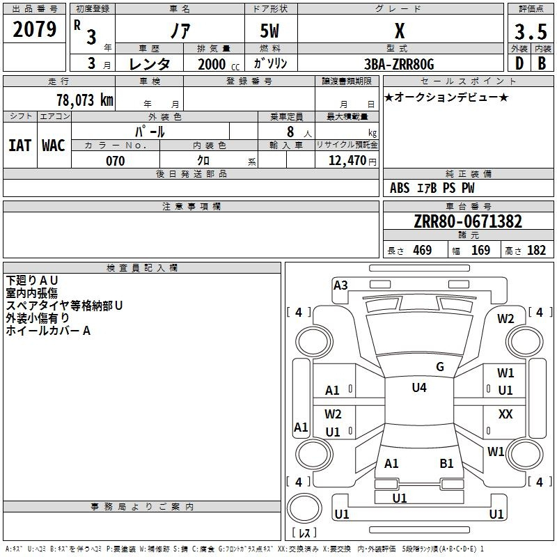 Аукционный лист TOYOTA NOAH 2021