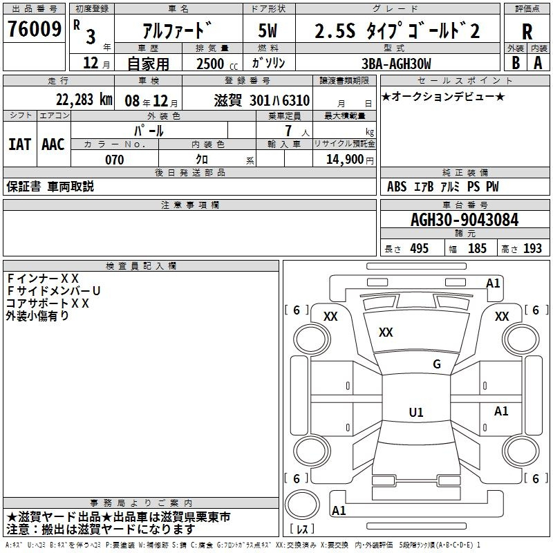 Аукционный лист TOYOTA ALPHARD 2021