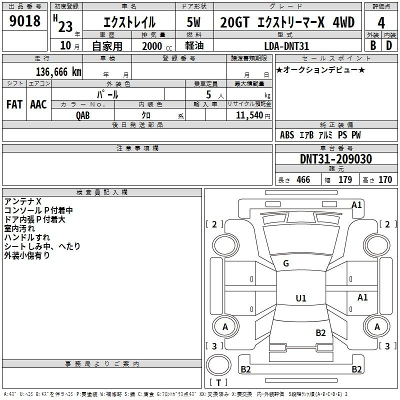 Аукционный лист NISSAN X-TRAIL 2011