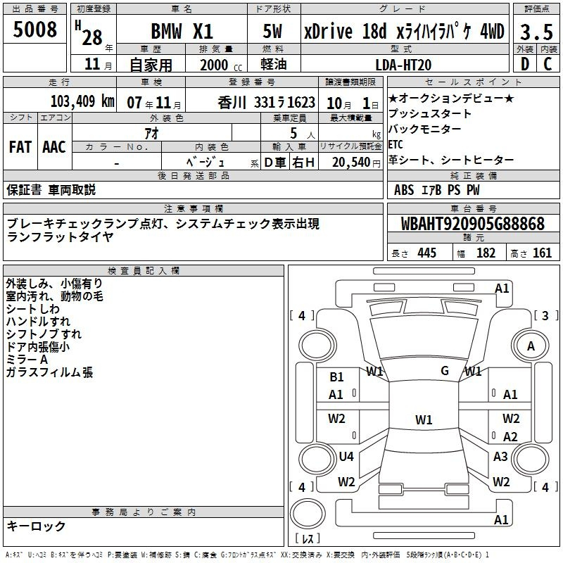 Аукционный лист BMW X1 2016