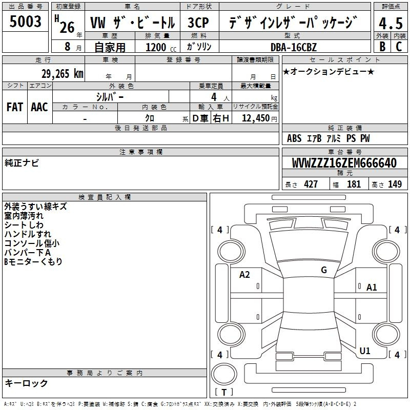 Аукционный лист VOLKSWAGEN THE BEETLE 2014