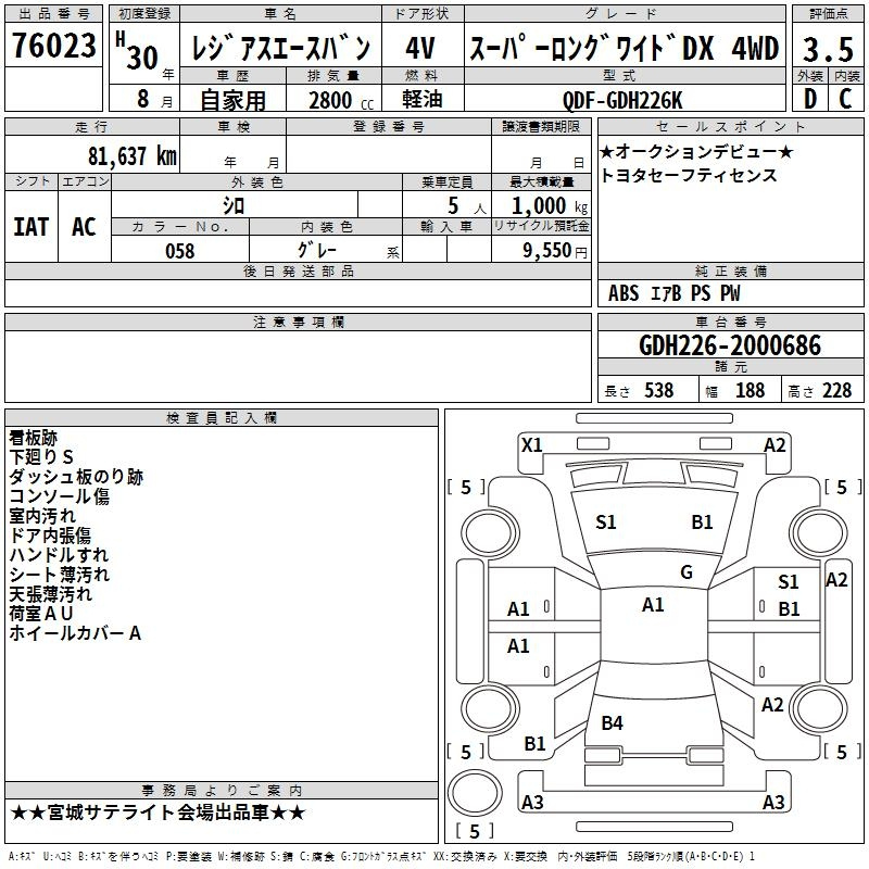 Аукционный лист TOYOTA REGIUS ACE VAN 2018