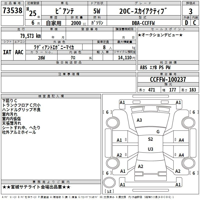 Аукционный лист MAZDA BIANTE 2013