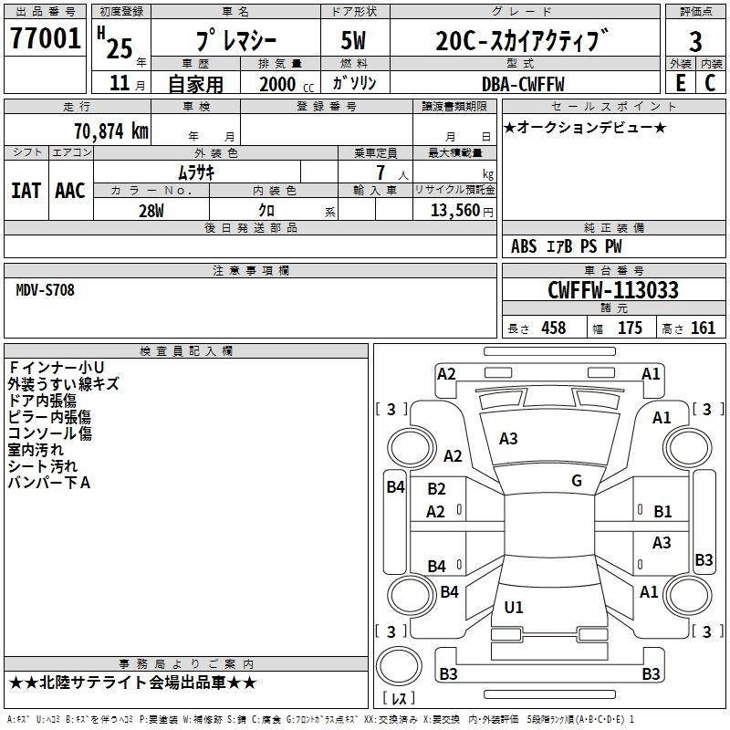 Аукционный лист MAZDA PREMACY 2013