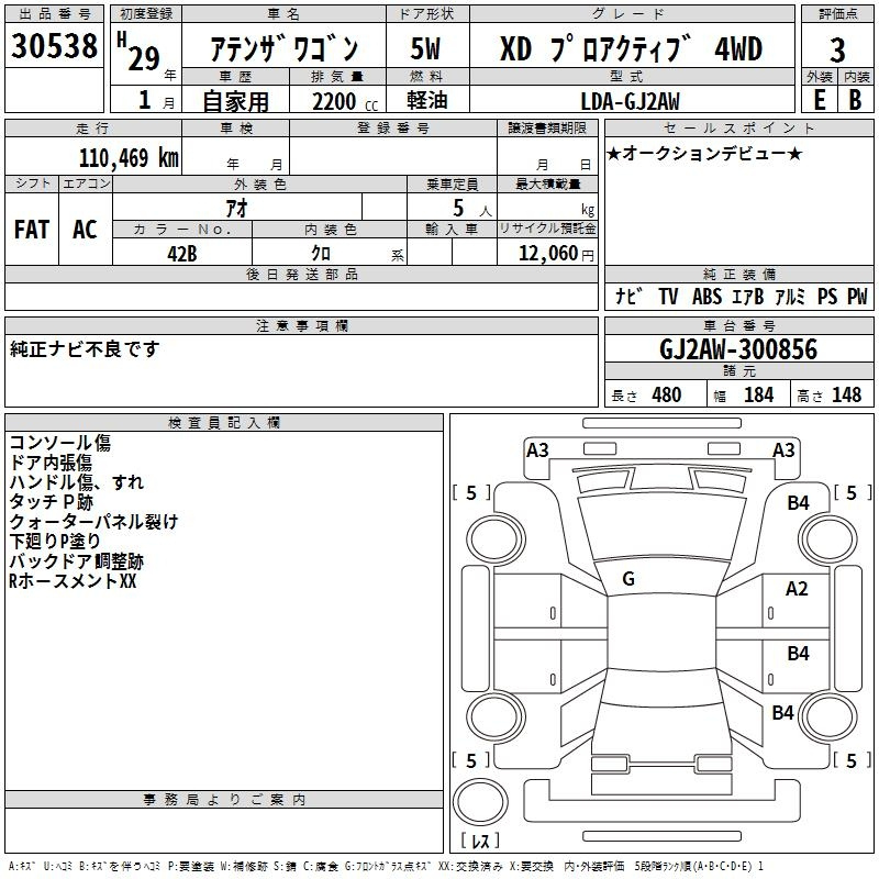 Аукционный лист MAZDA ATENZA WAGON 2017