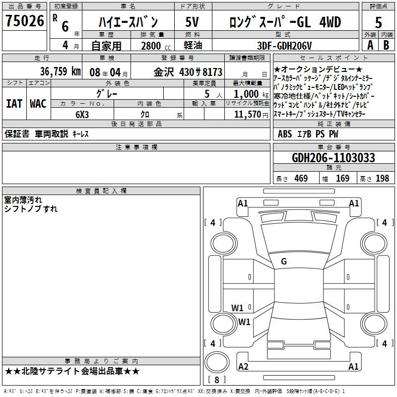 Аукционный лист TOYOTA HIACE VAN 2024