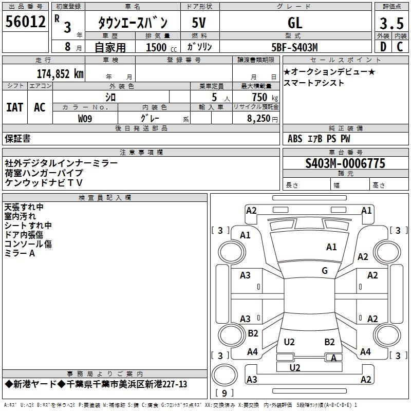 Аукционный лист TOYOTA TOWN ACE VAN 2021