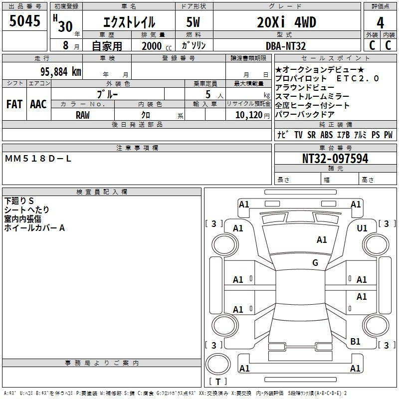 Аукционный лист NISSAN X-TRAIL 2018