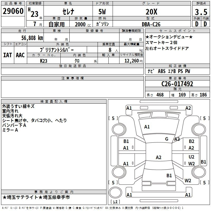 Аукционный лист NISSAN SERENA 2011