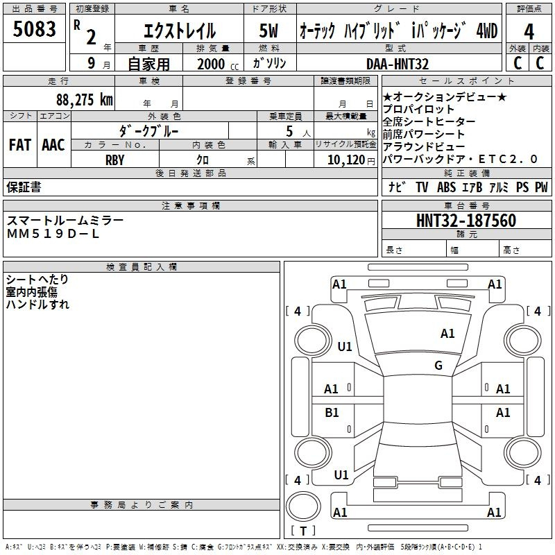 Аукционный лист NISSAN X-TRAIL 2020