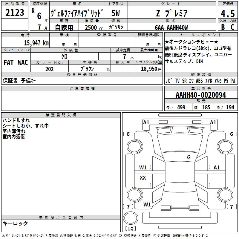 Аукционный лист TOYOTA VELLFIRE 2024