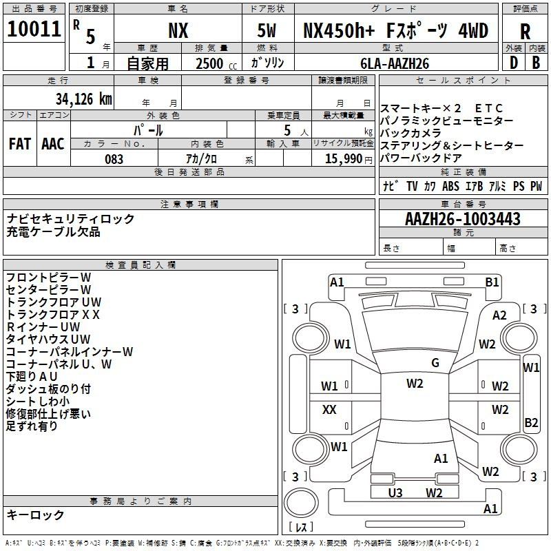 Аукционный лист LEXUS NX 2023