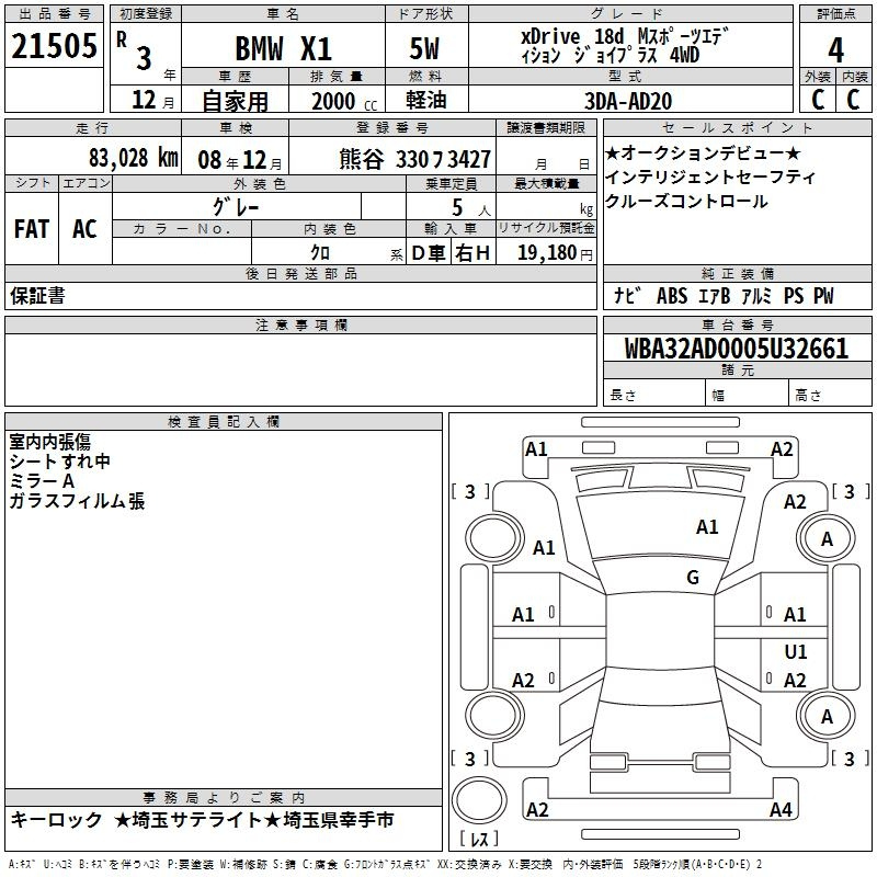 Аукционный лист BMW X1 2021