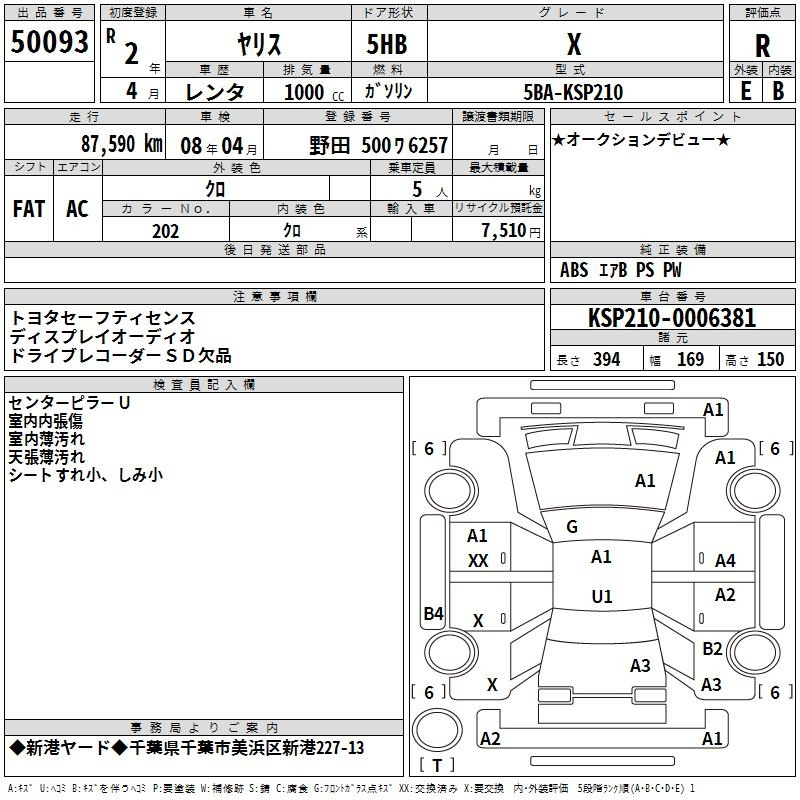 Аукционный лист TOYOTA YARIS 2020