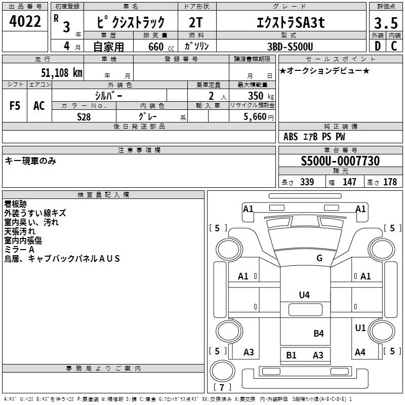 Аукционный лист TOYOTA PIXIS TRUCK 2021