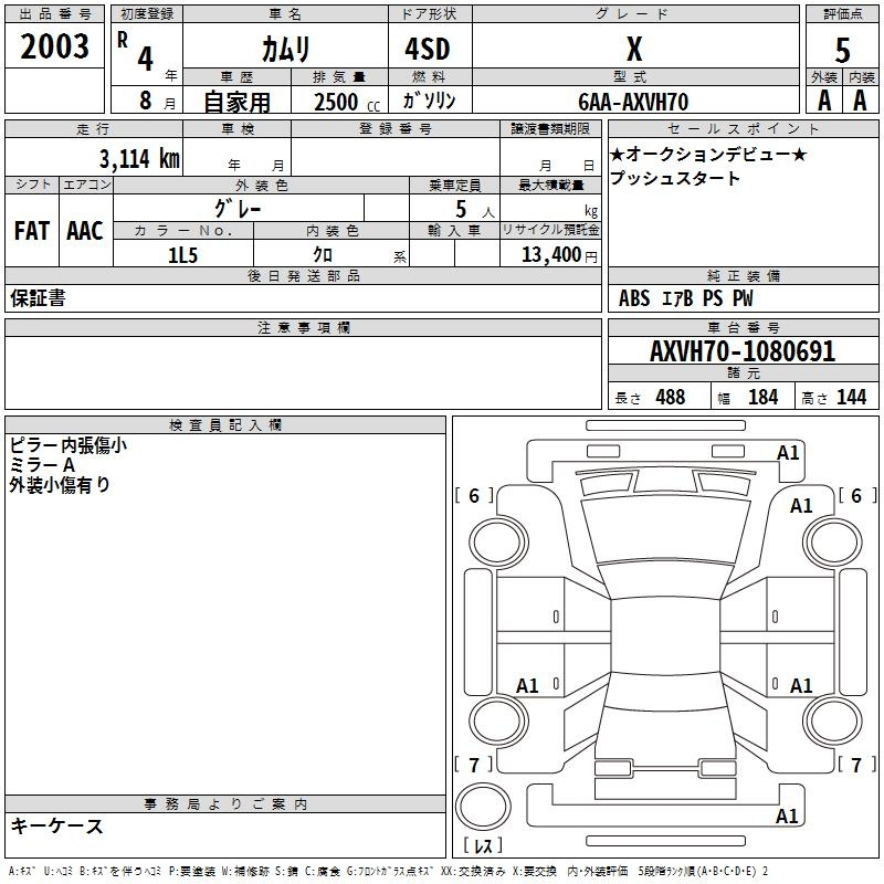 Аукционный лист TOYOTA CAMRY 2022