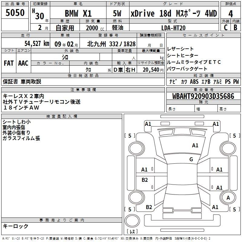 Аукционный лист BMW X1 2018