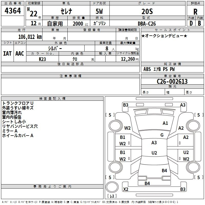 Аукционный лист NISSAN SERENA 2010