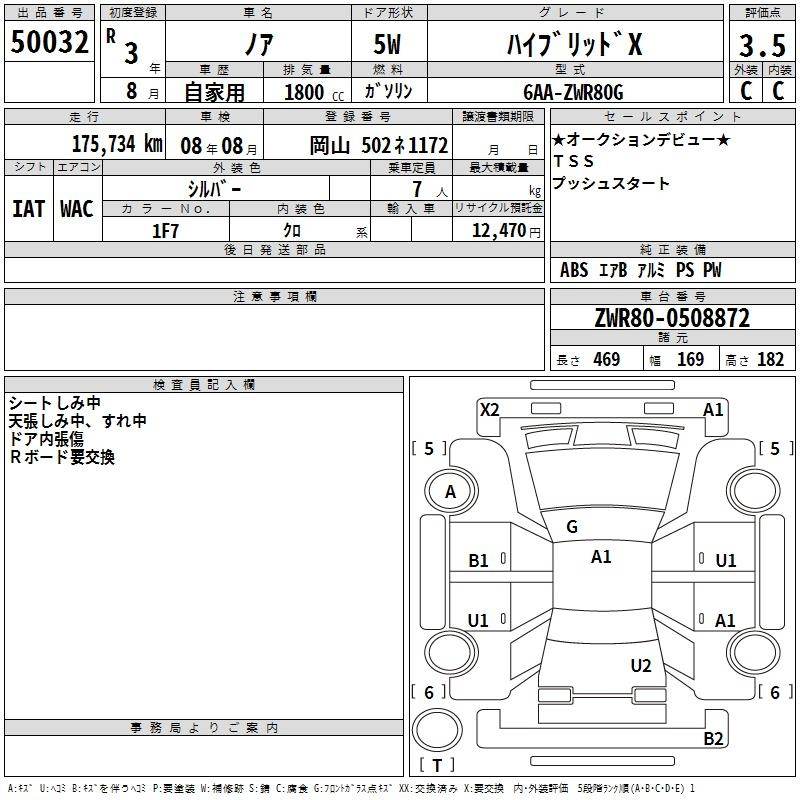 Аукционный лист TOYOTA NOAH 2021