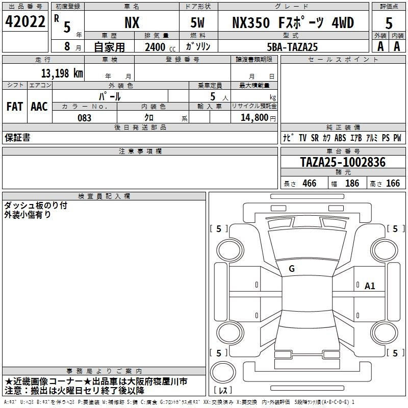 Аукционный лист LEXUS NX 2023