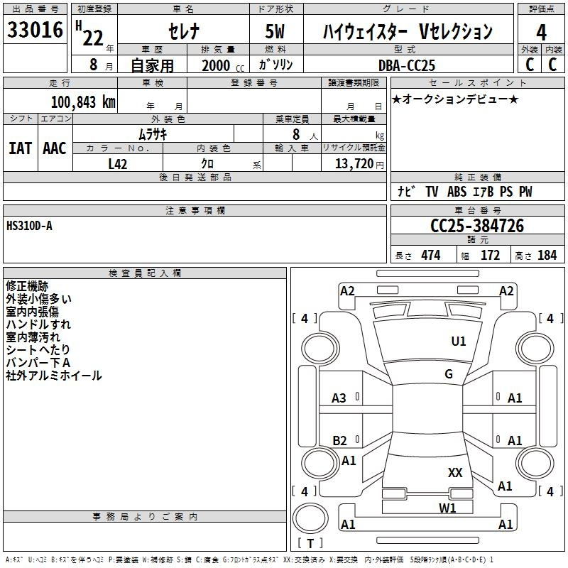Аукционный лист NISSAN SERENA 2010